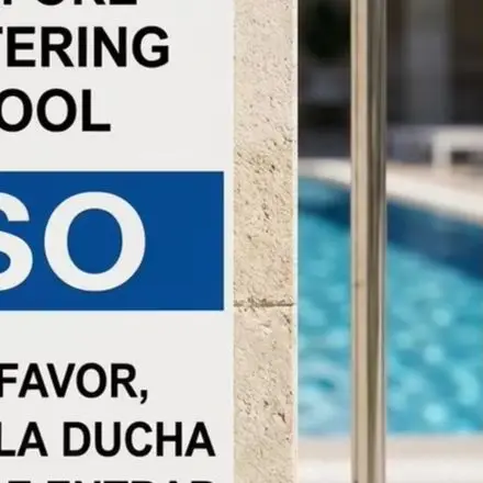 /Bilingual /Pool /Shower Notice Tin Sign Please Shower Before Entering Pool Metal Sign 12x8 Inch Blue Rustproof Weather Resistan