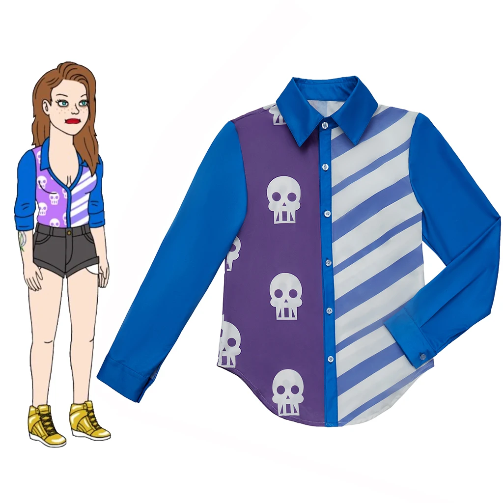 Anime Horseman Sarah Lynn Cosplay Shirt Skull And Horizontal Stripe Blue Print Shirt Costume Adult Student Casual Top Blouse