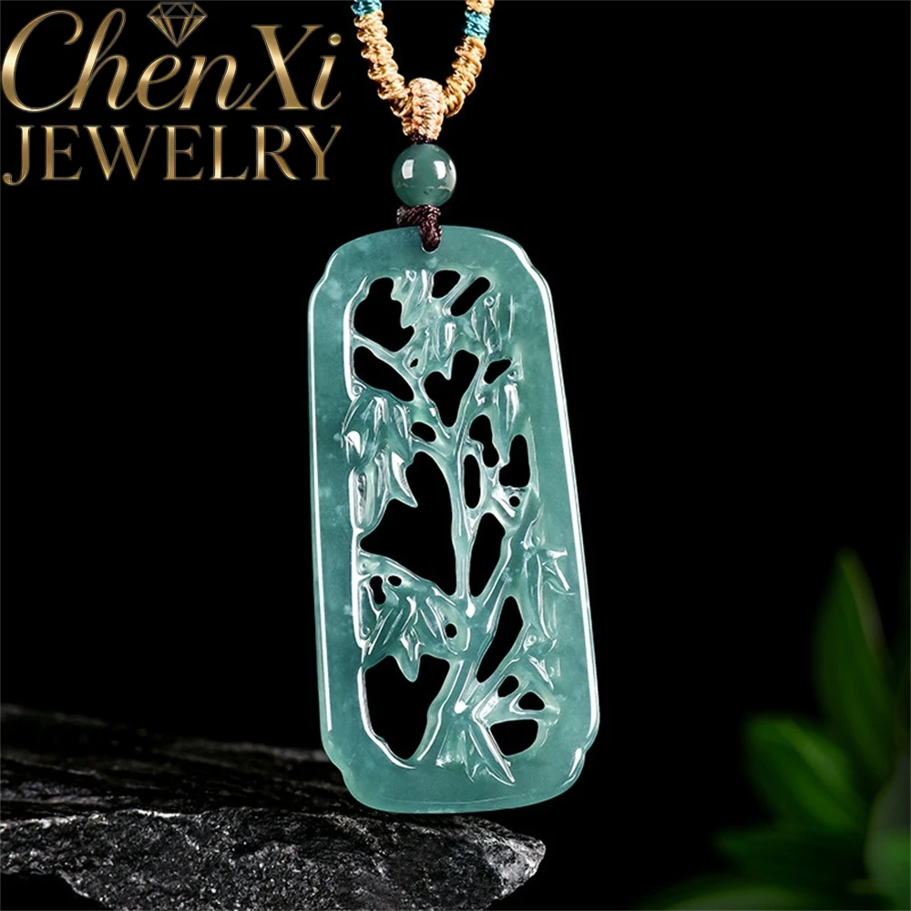 Natural A-Grade Ice-Grade Jadeite Blue Water Lattice-Shaped Bamboo Joint Plaque With Traditional Chinese Style Hanging Piece