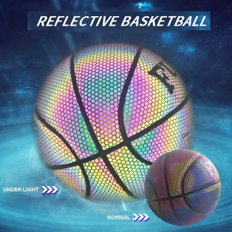 Reflective Basketball Size 7 Outdoor Indoor Glowing Basketball Holographic Color Luminous Basketball Ball