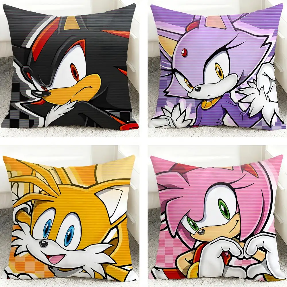 Game S-Sonic Adventure Cushion Cover Soft Short Plush Pillow Case Cushion Cover for Living Room Sofa Decor