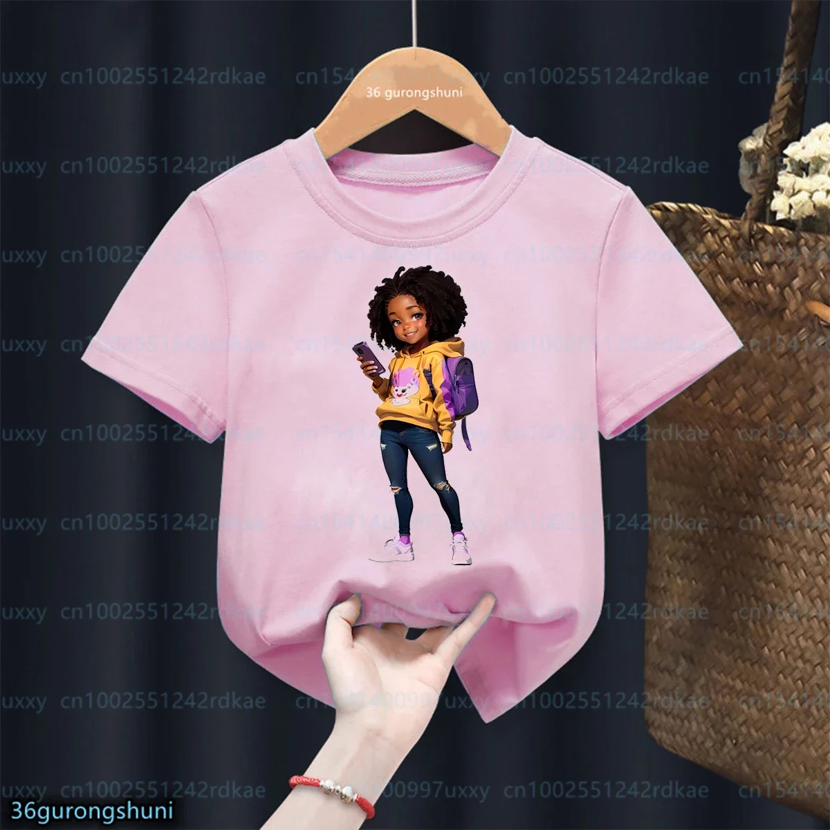 New Girls T-Shirt Funny African Black Girls Endorsement Bag Go To School  Print Magic Black Kids Tshirt Fashion Girls Clothes