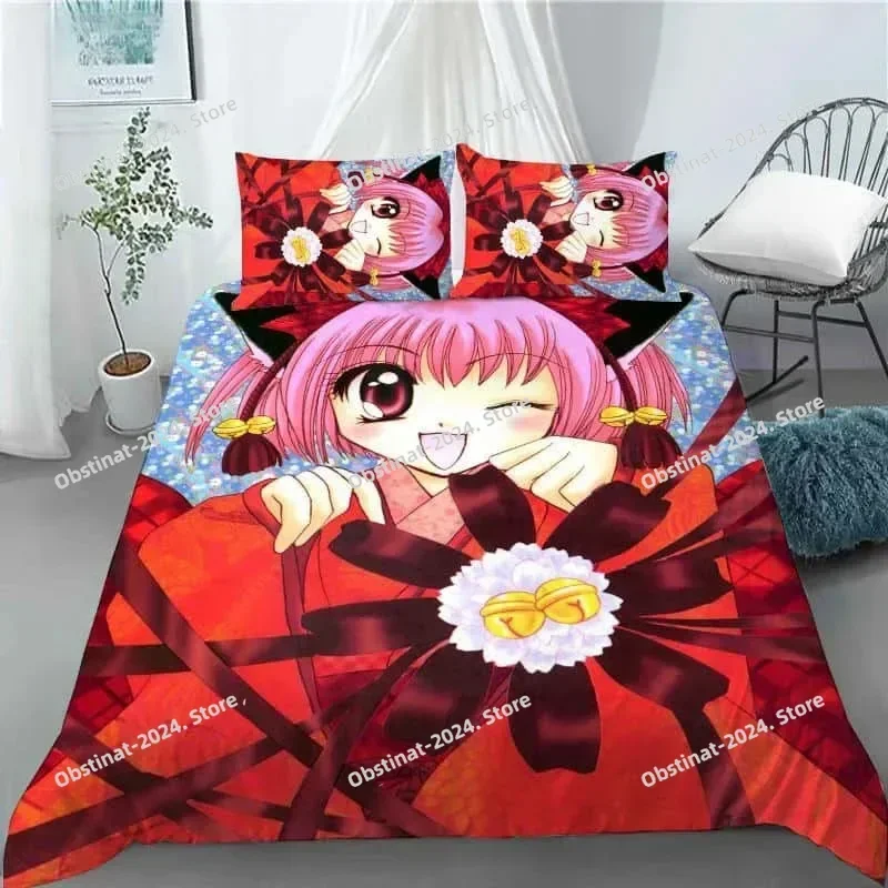 Kawaii Gilrs Anime Tokyo Mew Mew 3D Print Comforter Bedding Set,Duvet Cover Bed Set Quilt Cover Pillowcase,King Queen Size 066