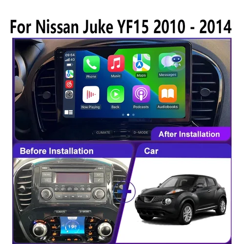 Imagen 2 del producto Reproductor de vídeo Android 15 Carplay Auto para Nissan Juke YF15 2010 - 2014 Radio Multimedia para coche WIFi + 4G DSP 2 DIN pantalla táctil