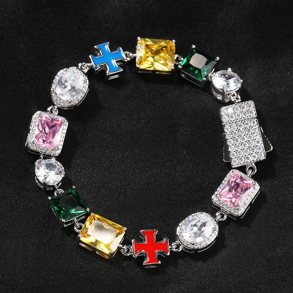 THE BLING KING Multi Color Oil Chain Gem Necklace Iced Out 5A+ Colorful Cubic Zircon Luxury Bracelet Necklace Hiphop Jewelry