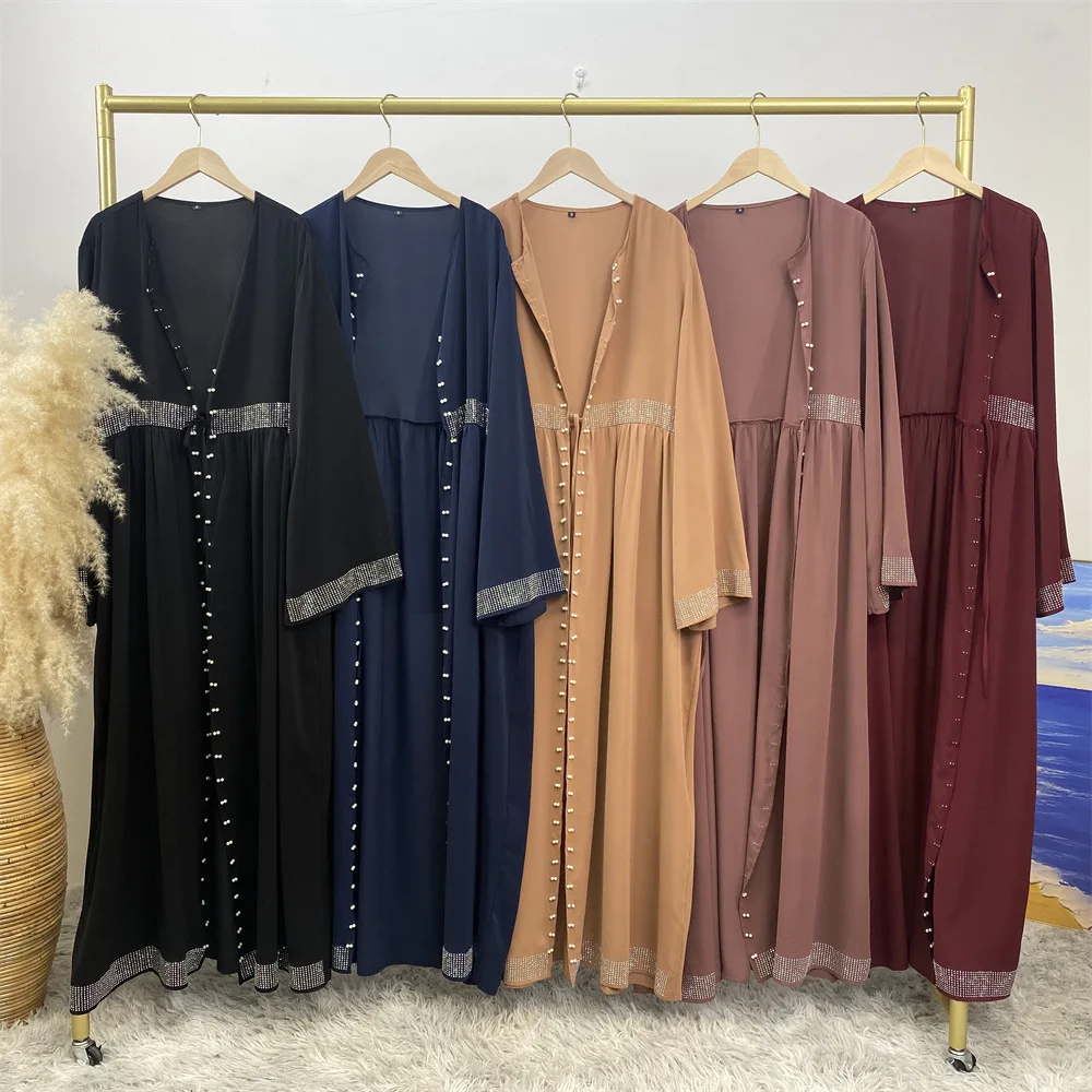 Abayas for Women Muslim Dress Kimono Hijab Dresses Solid Kaftan Eid Islam Clothing Kebaya Ramadan Abaya Jilbab Pearl Dubai Robe