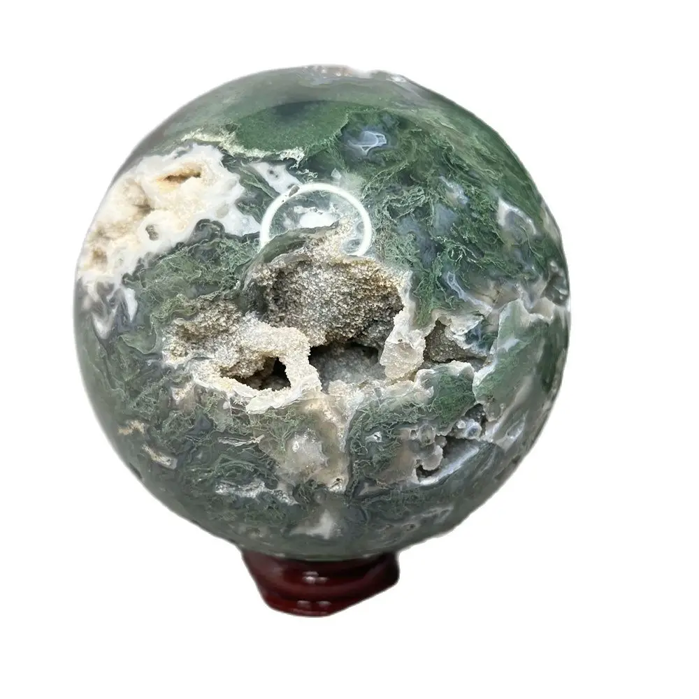 

Natural Stone Moss Agate Geode Ball Home Room Decoration Witchcraft Altar Supplies Chakra Gem Healing