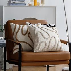 Chenille Cushion Cover Simple Line Tufted Pillow Cover Home Use for Various Room Decoration Zippered Closure Machine Washable