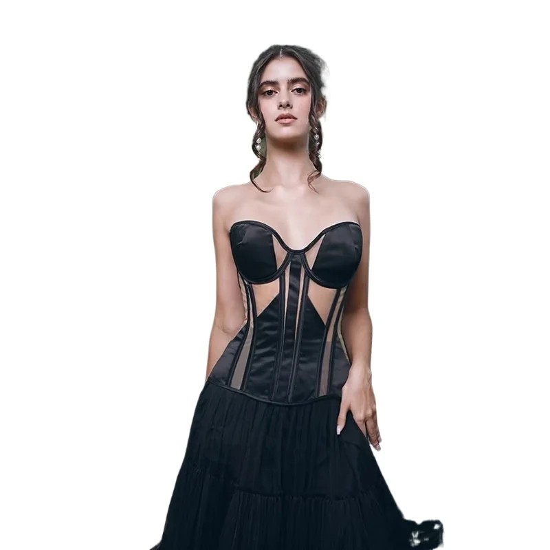 

Women Sexy Breathable Mesh Bra Corset Slim Streetwear See Through Overbust Bustier Top