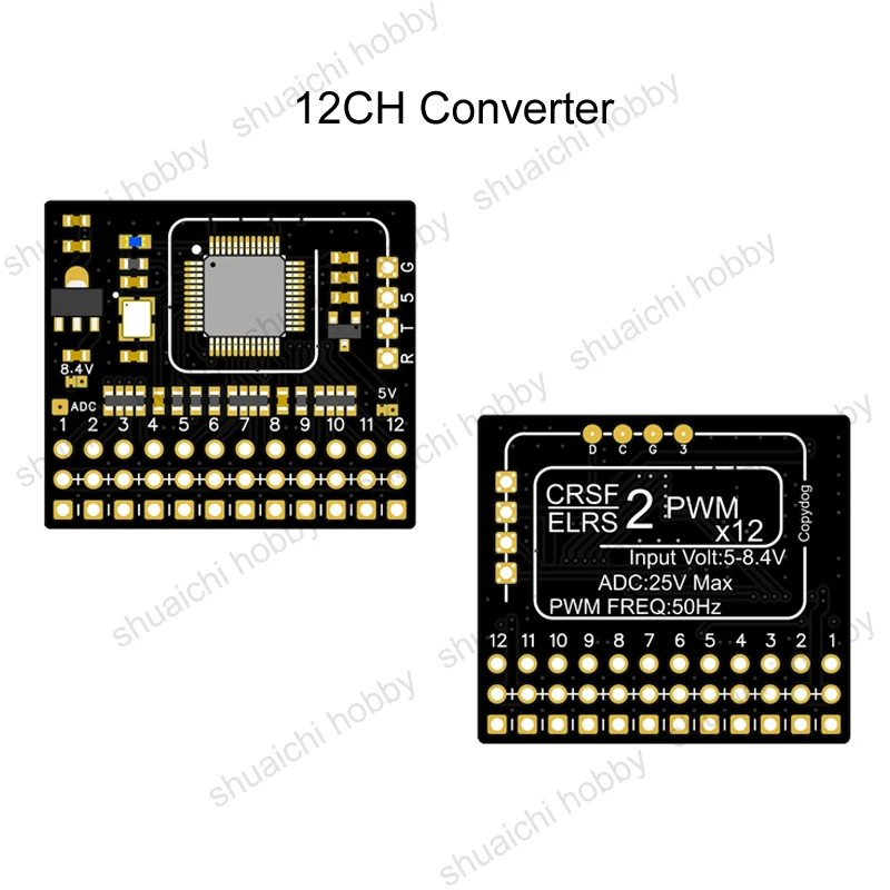 1pcs 5-8,4 v 8ch/12ch crsf/elrs zu pwm Konverter Bend Pin Typ Adapter platine 50hz pwm Ausgang 5-12v bec für fpv Drohne tbs Empfänger