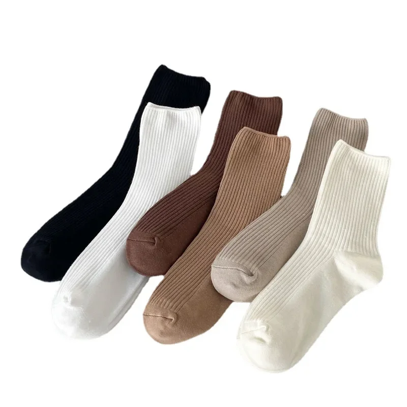 Solid Color Socks Mid Tube Knitted Japanese Korean Loose Long Stockings Girl Ins Retro Soft Fashion Trend Spring Autumn Socks