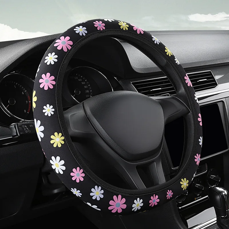 38CM Steering Wheel Cover Car Steering Wheel Cover For Women Wheel Cover Flowers Print Anti-Slip Funda Volante Car Accessories