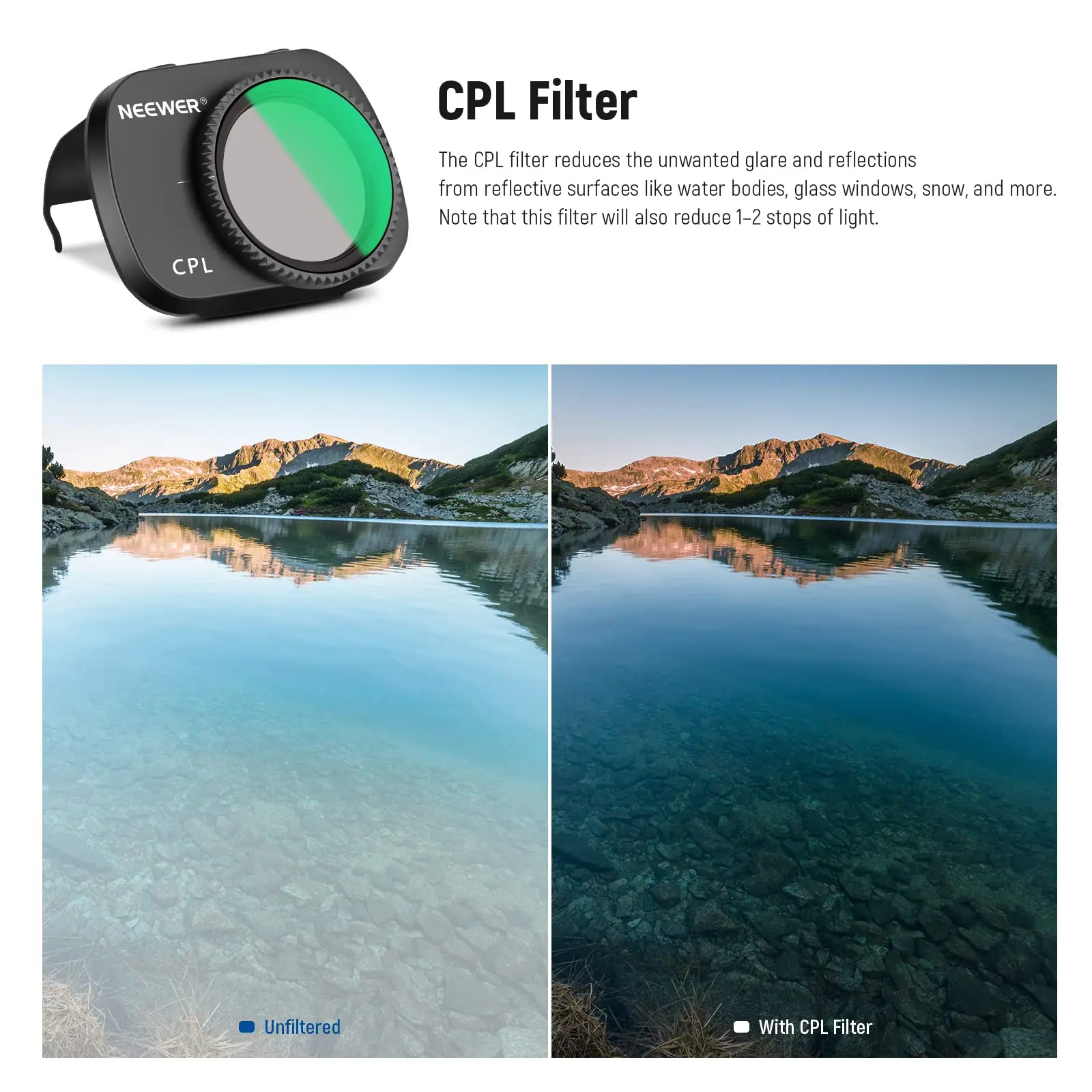 NEEWER 4 Pack ND Filter Set Multi Coated HD Optical Glass ND8+ND16+ND32+CPL Filter for DJI Mavic Mini Mini 2 Mini SE Mini 2SE