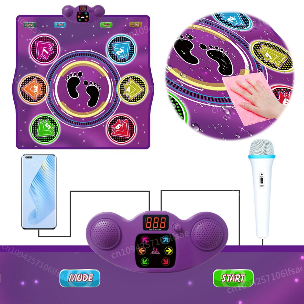 

Electronic Dance Pad with LED Lights Dancing Mat Wireless BT Family Music Game Mat for Exercise & Games