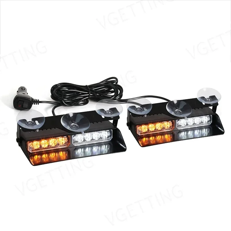 2-in-1 Universal Car Flash 16 LED Emergency Signal Lamps Red and Blue Car Front Windshield Light Strip Car Accessories 12V