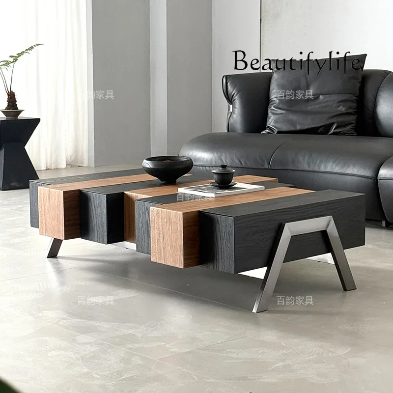 

ZL Italian minimalist walnut generous coffee table with storage household living room model villa high-end coffee table