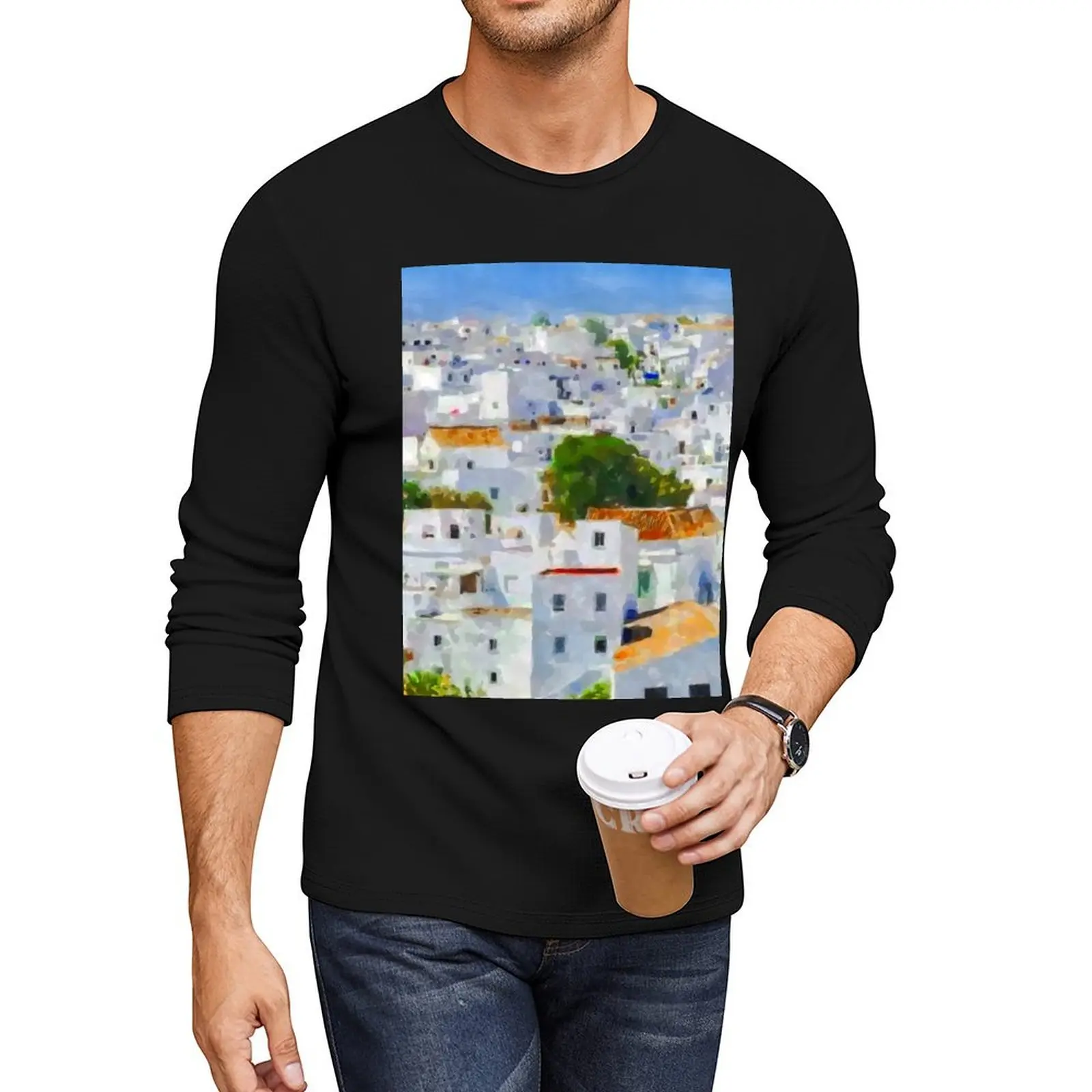 White Village of Andalusia Long T-Shirt plus size t shirts custom t shirt anime clothes vintage t shirt mens workout shirts