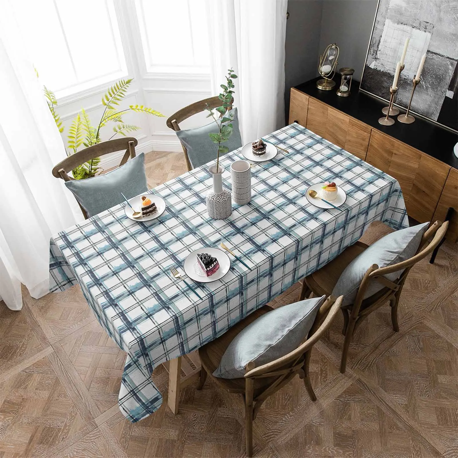 Checkered Watercolor Gradient Hand Drawn Loop Table Cloth Washable Tablecloth for Wedding Banquet Decor Luxuriou Table Cover