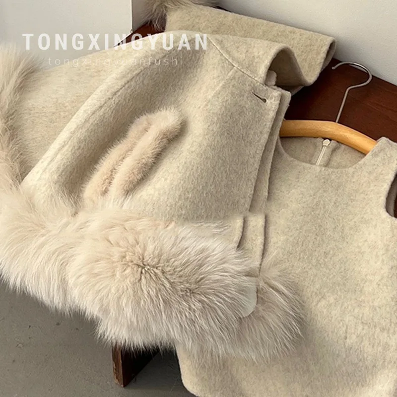 

Girls' Autumn and Winter New Korean Style Stylish Woolen Vest Dress and Top Two-Piece Set