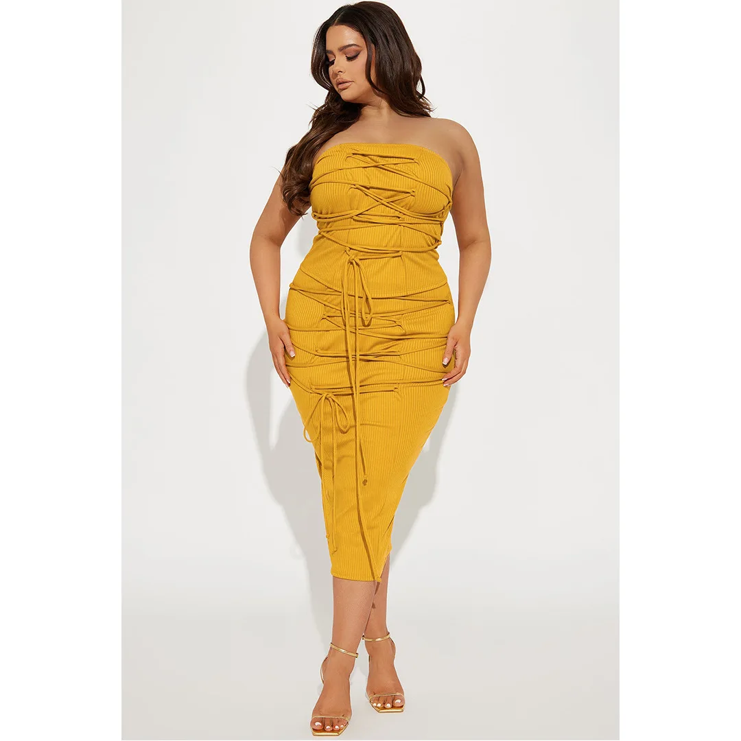 Spring Women's Suit Sleeveless Off-The-Shoulder Top And Lace-Up Strapless Skirt Sets Lady's Sexy Slim-Fit Two-Piece Set