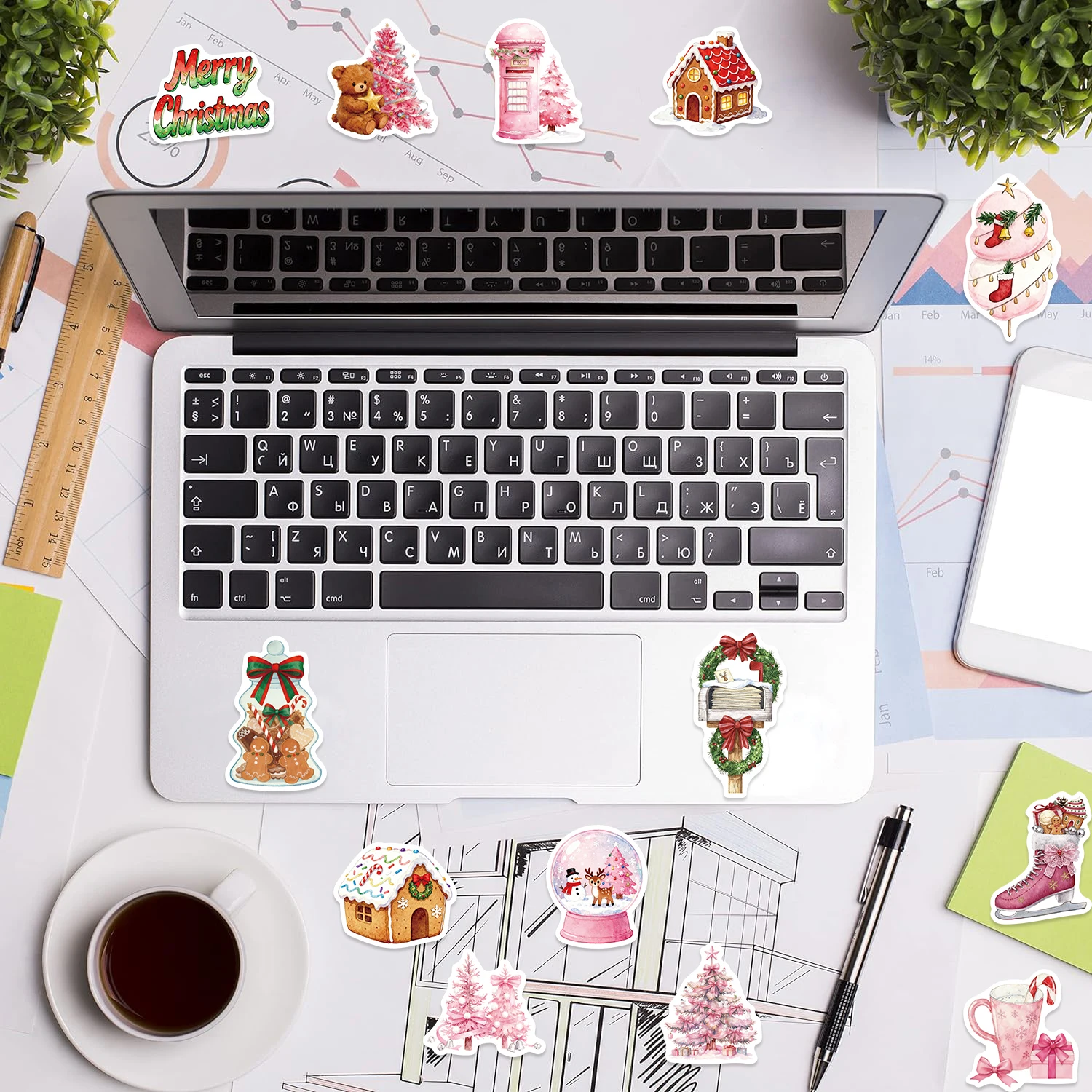 50 adesivi natalizi rosa adesivi festivi per doodle adatti per notebook, telefoni cellulari e decorazioni per bagagli