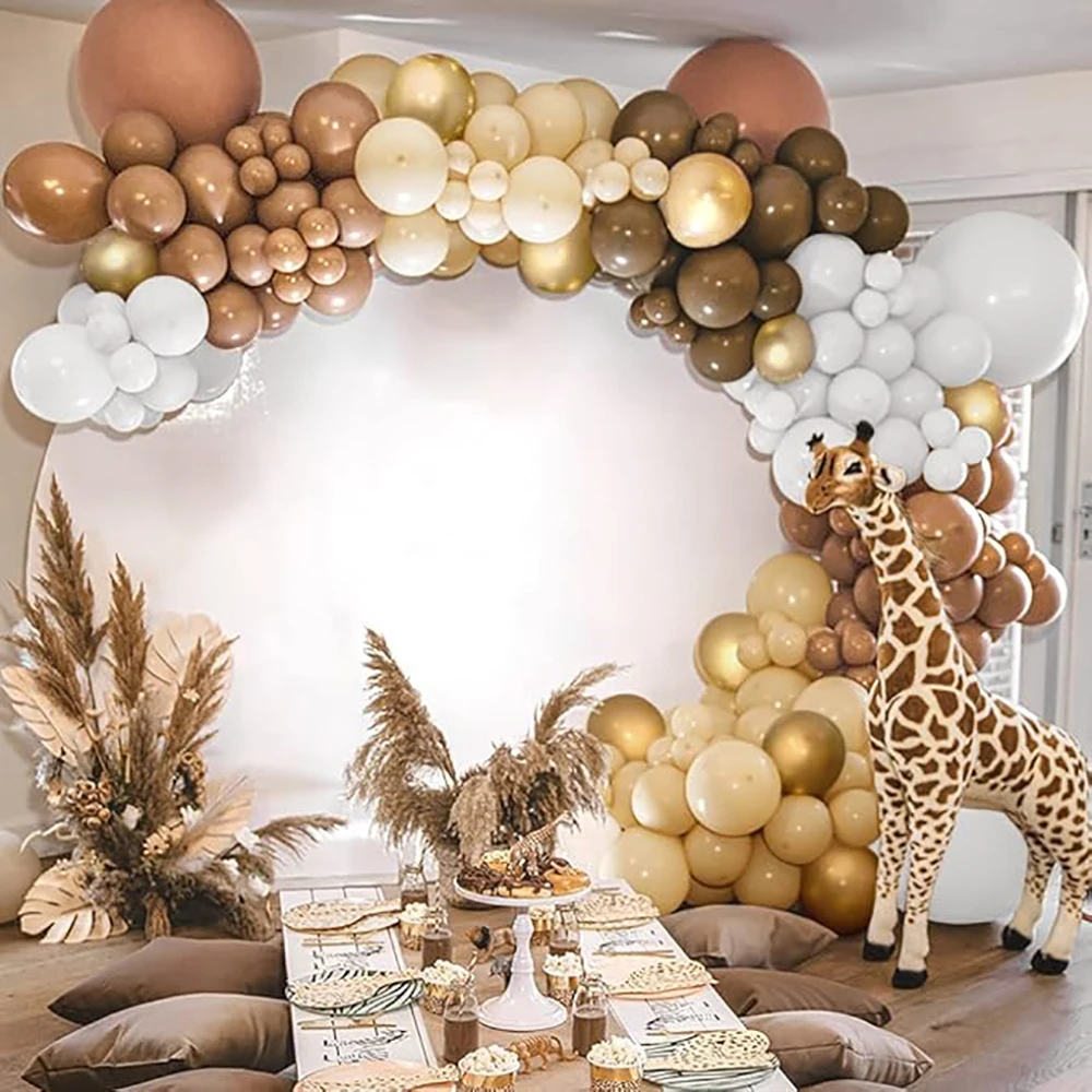 Brown Balloons Arch Kit Retro Khaki Cocoa White Sand Skin Gold Balloon Garland Jungle Safari Theme Kid Birthday Party Decpration