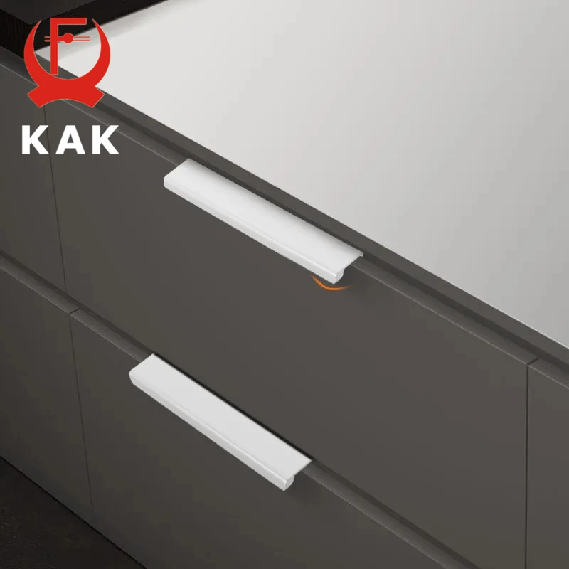 KAK White Hidden Cabinet Pulls Drawer Knobs Customizable Long Furniture Handles Aluminum Alloy Kitchen Cupboard Door Hardware