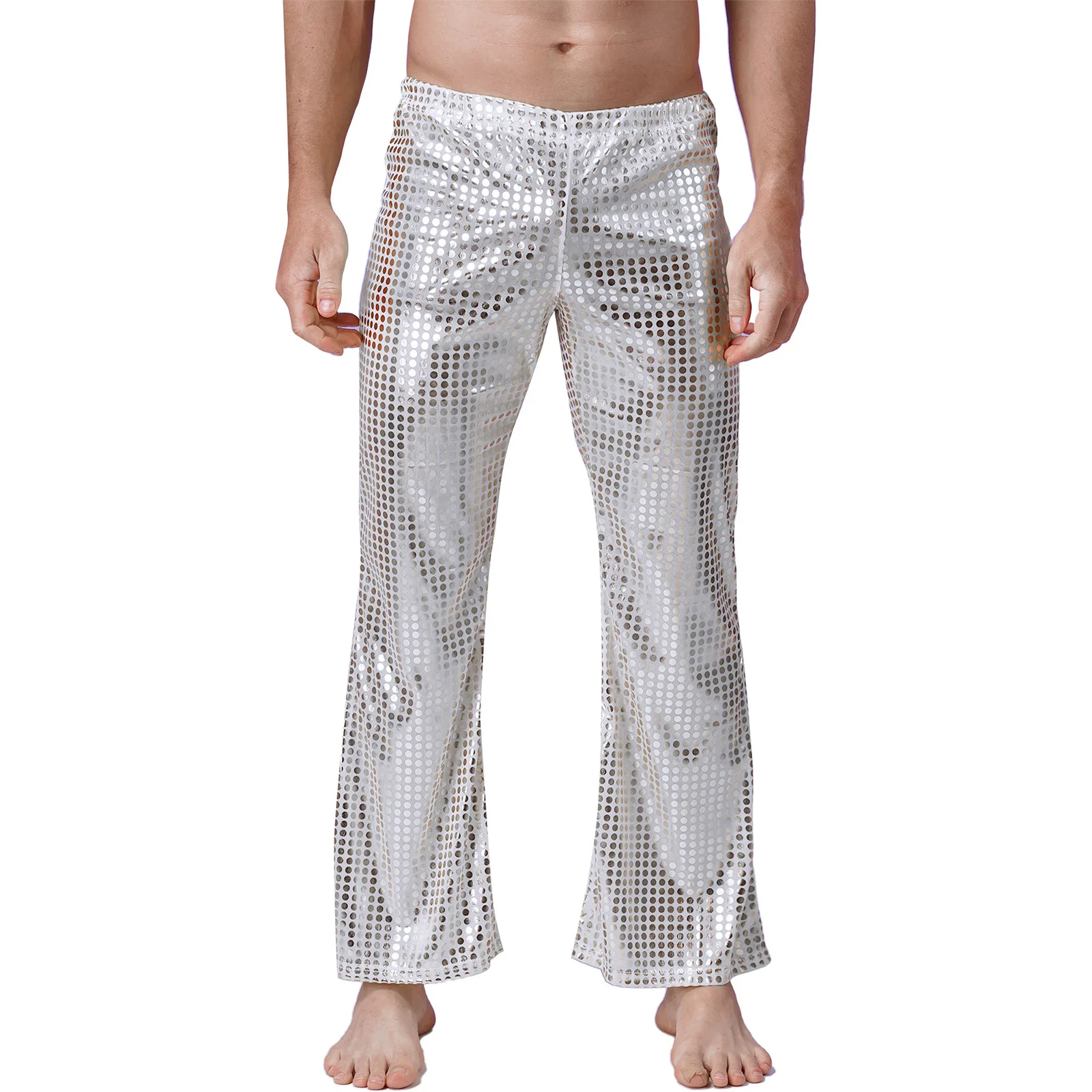 

Mens Shiny Jazz Dance Long Pants with Metallic Shiny Dj Disco Skinny Pants Leggings Stage Performance Rave Nightclub Costume