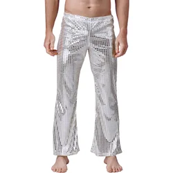 Mens Shiny Jazz Dance Long Pants with Metallic Shiny Dj Disco Skinny Pants Leggings Stage Performance Rave Nightclub Costume