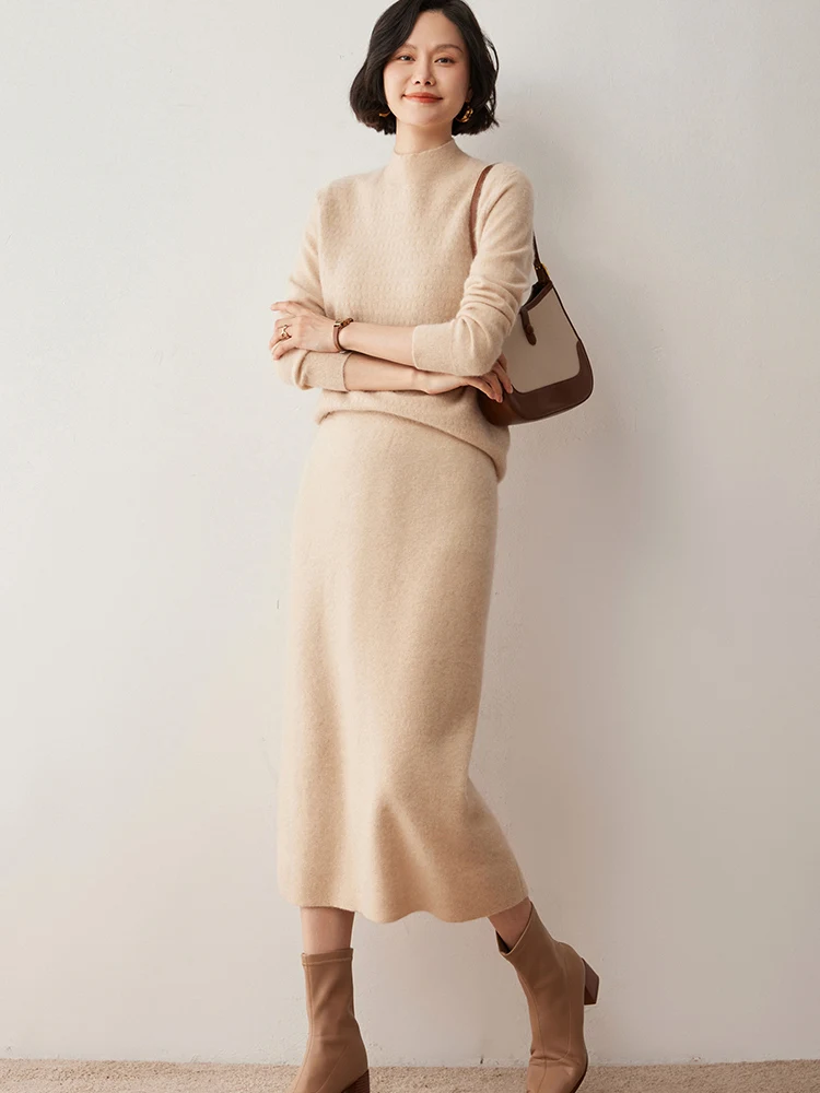 Women 100% Cashmere Half-Length Skirt Autumn Winter Office Lady Style Cashmere Skirts Straight High Quality Cashmere Knitwear
