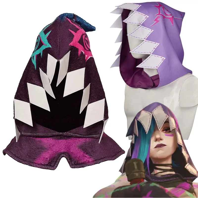 Game LOL Arcane Jinx Cosplay Flannel Hat TV 2 Acrane Figure Jinx Purple Printed Cap Headwear Costume Accessories Halloween Suits