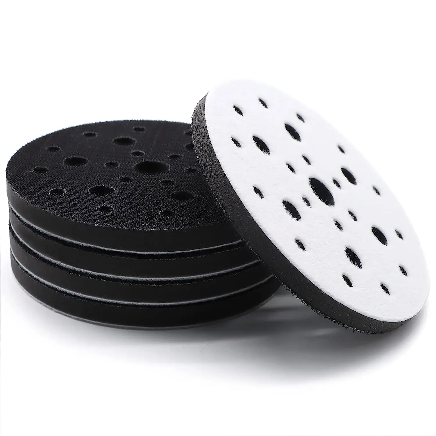 

5Pcs Interface Pads 6 Inch 25Hole Hook and Loop Soft Density Foam Sponge Cushion Buffer Backing Pad for Orbital Sander Polishing