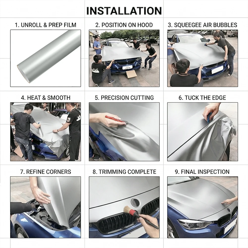 Matte Silver Car Vinyl Wrap Film Self‑Adhesive Bubble Free Sticker PVC Bubble Free Decals Auto Interior Exterior Modification - view 5