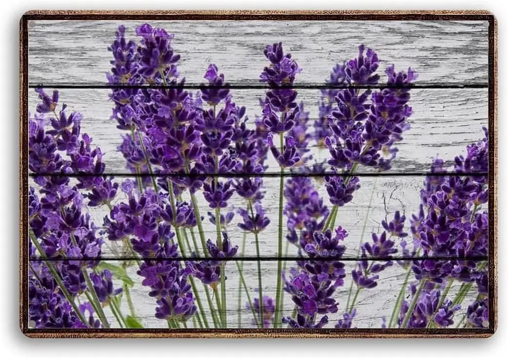 Vintage Tin Sign Lavender Purple Flower Retro Floral Metal Tin Sign Wall Art Home Decor Kitchen Poster Cafe Pub Plaque 8x12 Inch