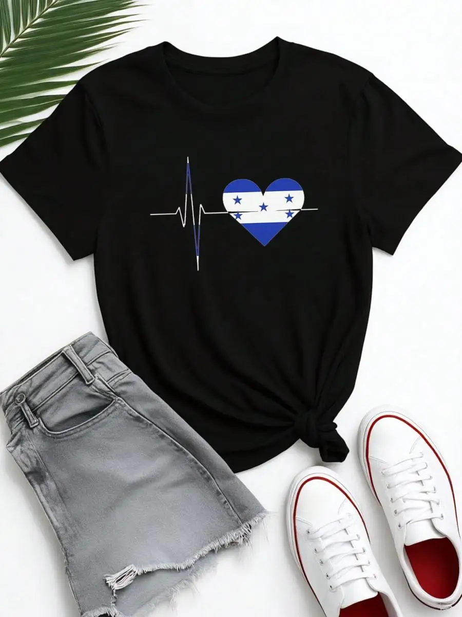 Women s Honduras Heartbeat Graphic T-Shirt - Casual Short Sleeve Tee For Summer And Spring