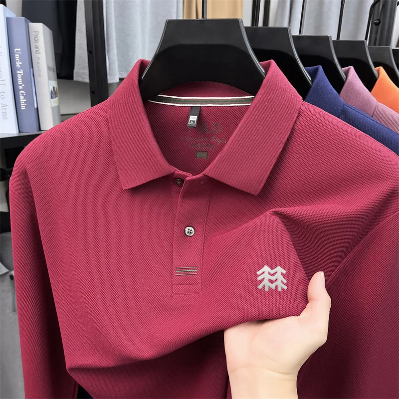 100% Cotton Men Long-Sleeve Polo Shirt Versatile Snug Exquisite Pattern Printing Autumn Winter New Business Casual Men'sClothing