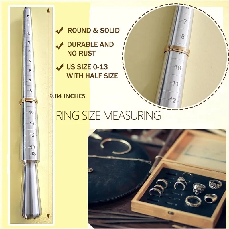 Ring Sizer Measuring Tool Metal Mandrel Sizing Kit with Mallet for Bent Ring Reshaper Repair Jewelry Shaper Women Men