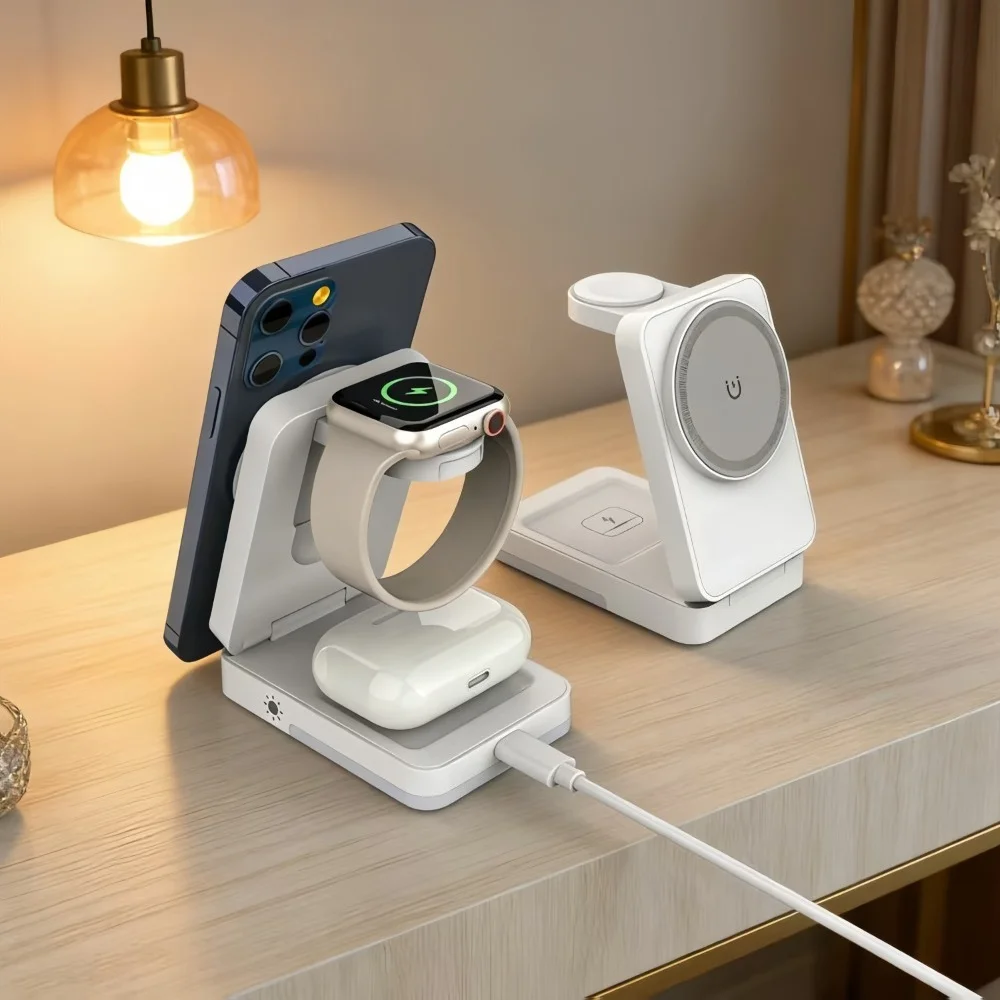 3-in-1 Kabellose Magnetische Ladestation für MagSafe iPhone17 16 15 14 13 12/ AirPods Pro3/2/ Apple Watch 11-2 SE Schnellladung – Detail 4
