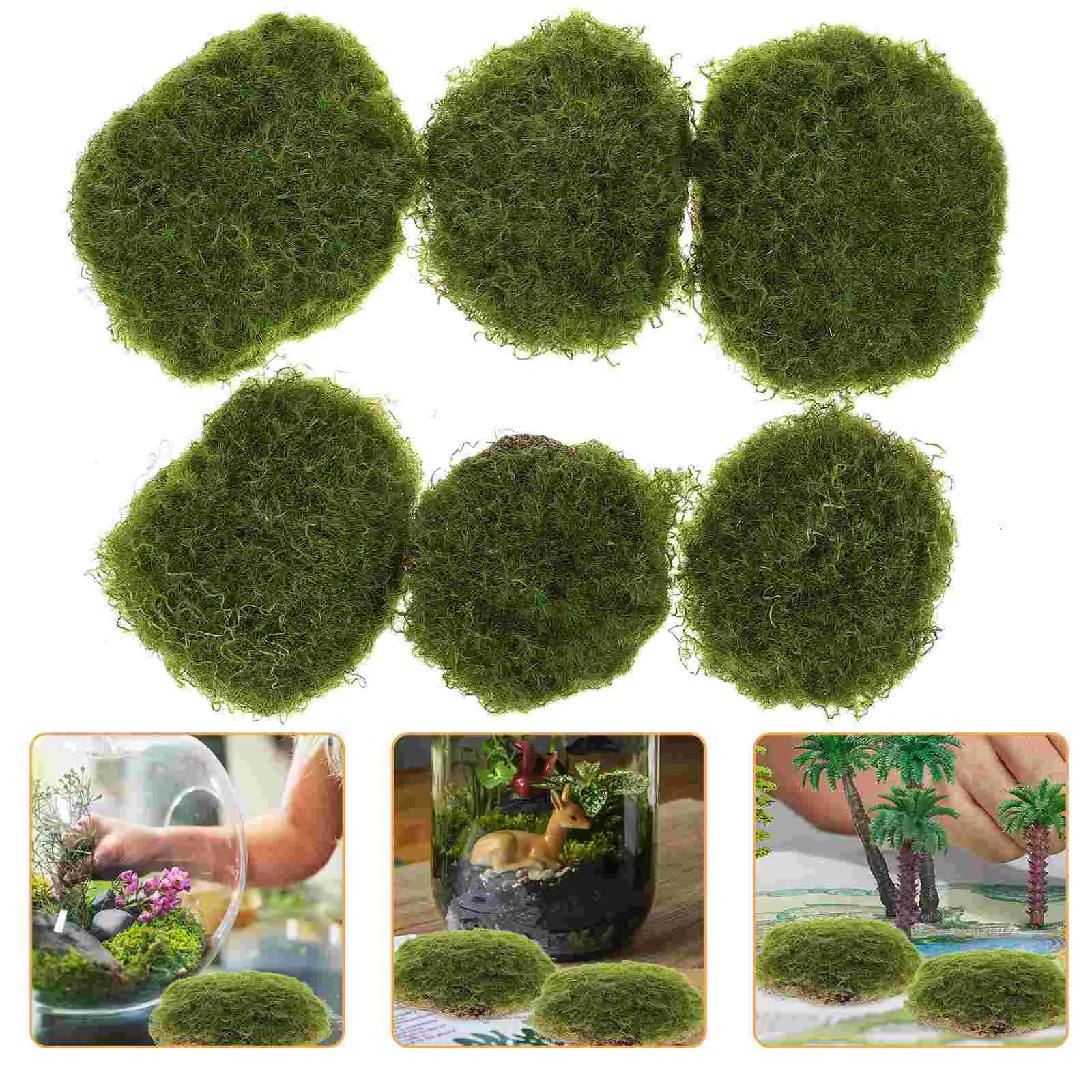 6 Pcs Fairy Artificial Moss Block Faux Plants Indoor Decorative Lifelike Mossy Stone