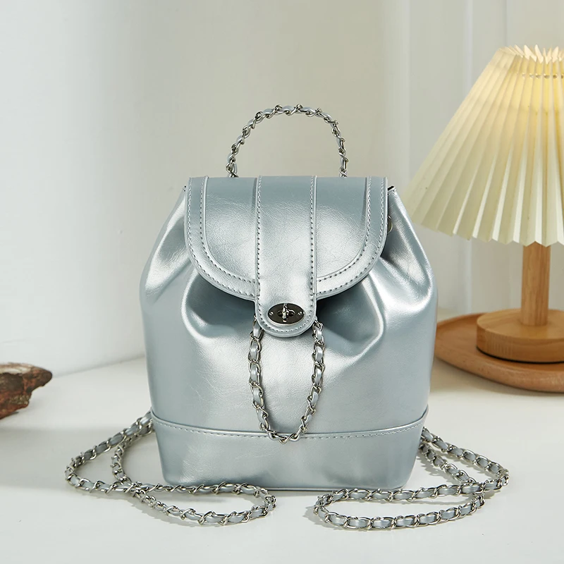 

New-Style Fashionable Solid-Color Trendy Retro Women's Versatile Chain Backpack