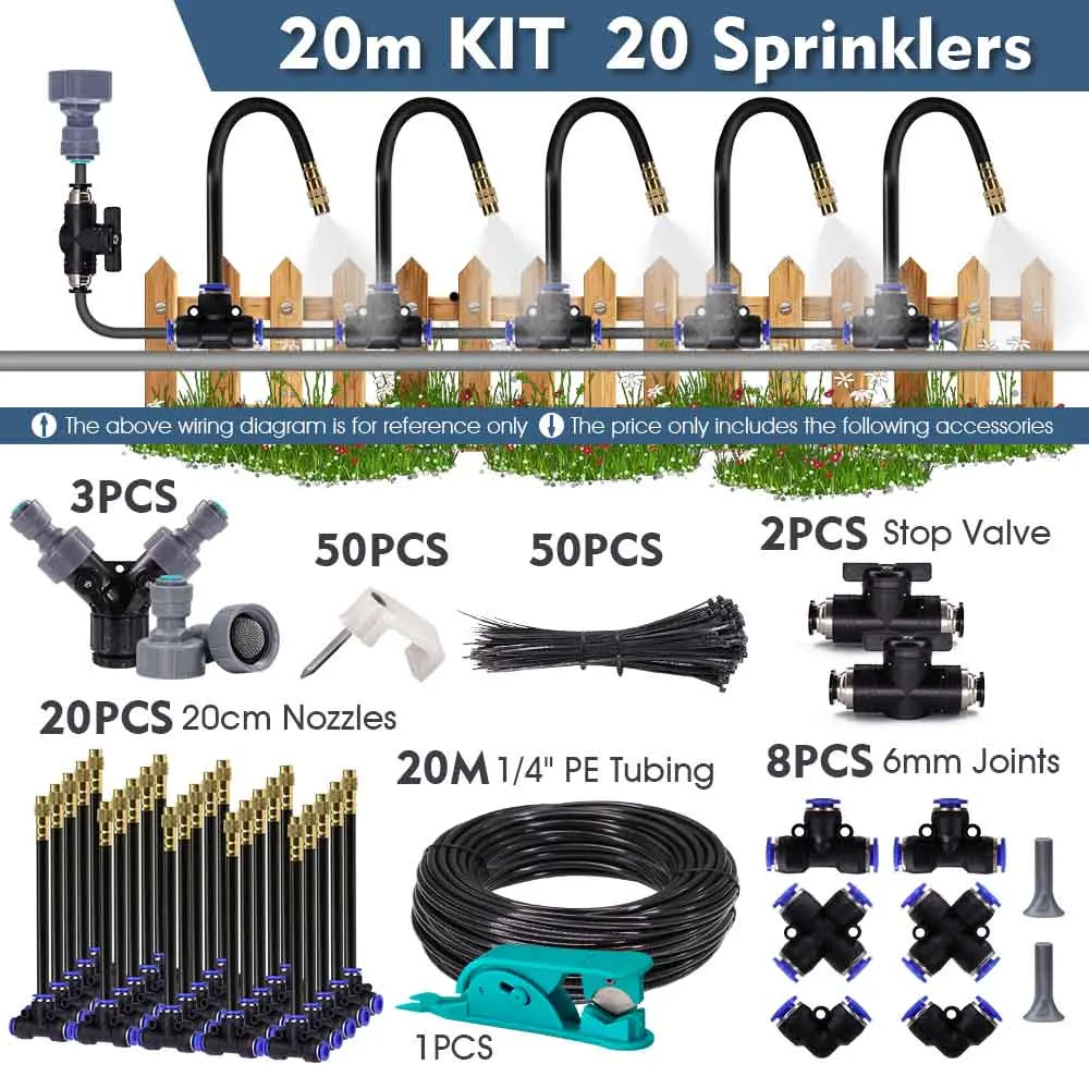30-5m 1/4" 4/6mm Misting Cooling System 360° Free-bend Adjustable Nozzle Atomizer Sprayer for Outdoor Garden Irrigation Watering image 3