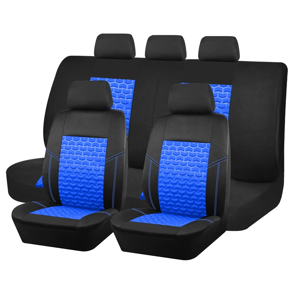 Full Set Car Seat Covers Tire Texture Press Breathable Fabric Seat Covers for Car 3 Zipper for Rear Seat Backrest image 3