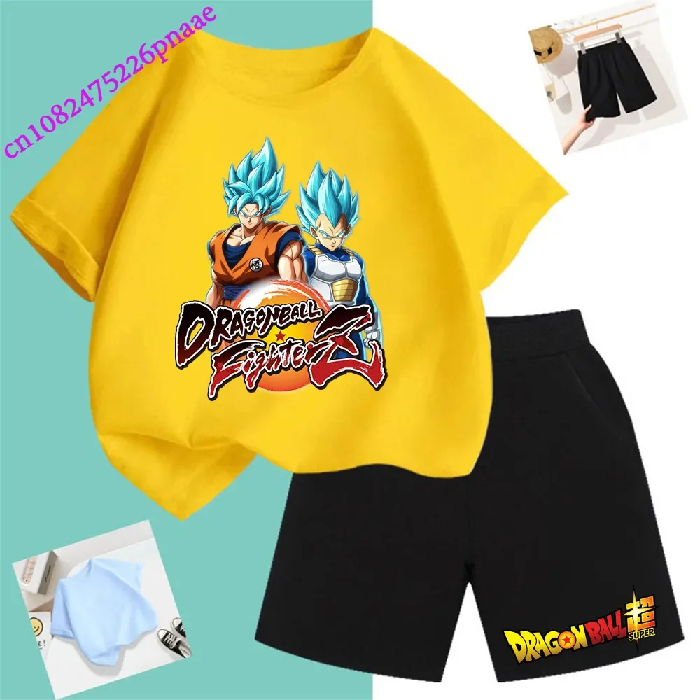 Dragon Ball t shirt Fashion Summerdress2024 Short Kid Short T-shirt Baby Tee Sets Fashion Casual O-neck Breathable Kawaii Shorts