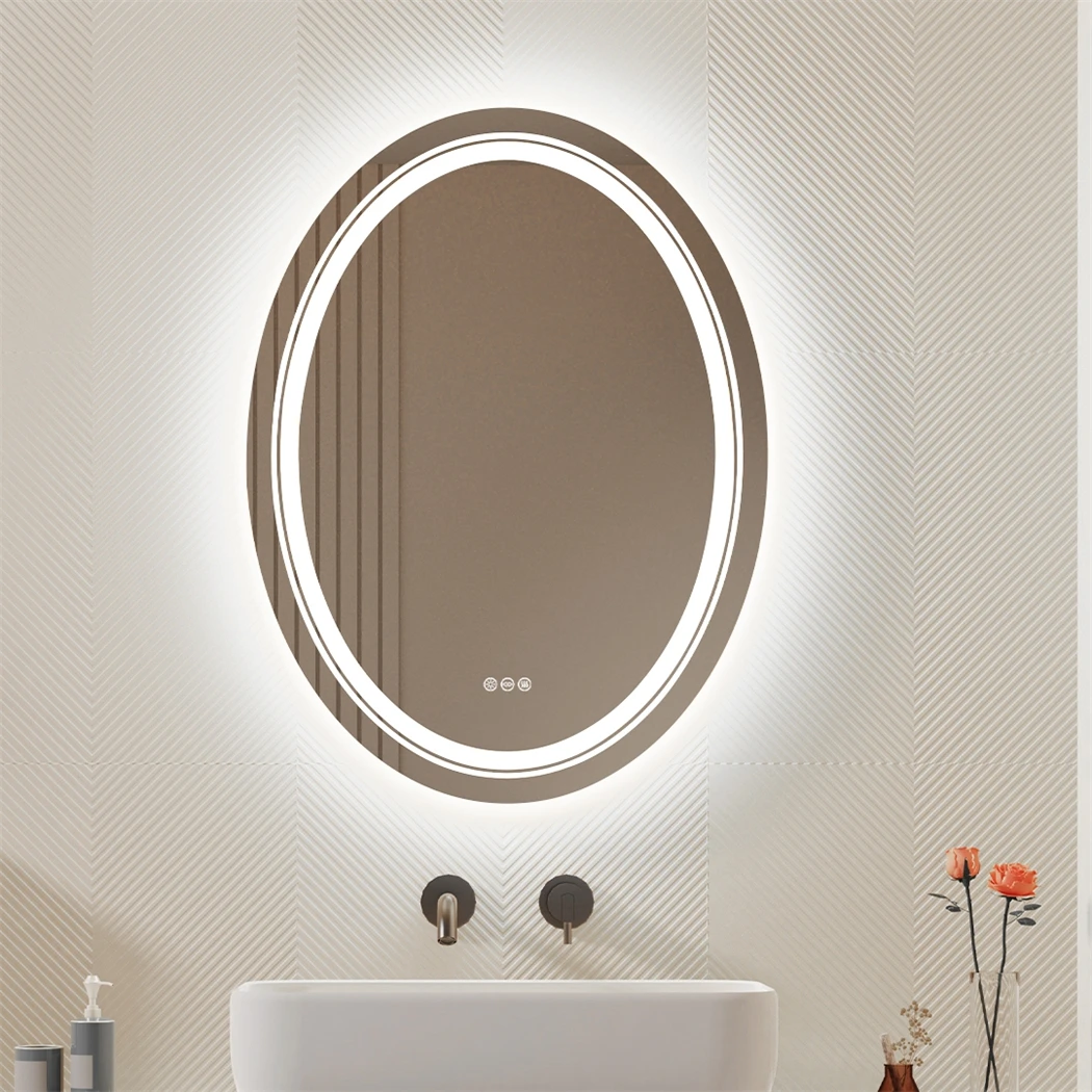 LED Bathroom Mirror Oval Smart Makeup Mirror Anti-Fog Dimmable Light Memory Wall Vanity Shaving Mirror Backlit+Front Lighted