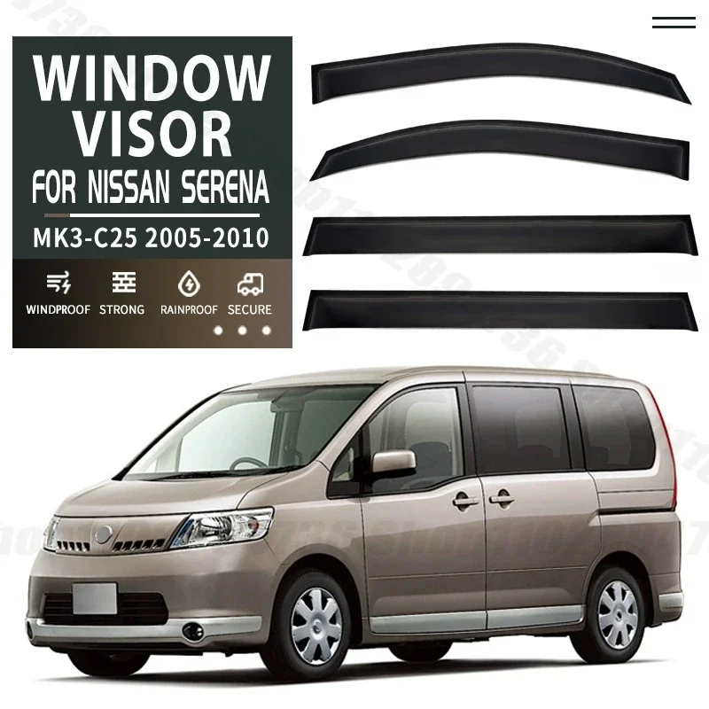 Window Visors for Nissan Serena MK3-C25 4pcs Side Window Rain Guard Wind Deflector Weathershield Vent Visor for Car Windows