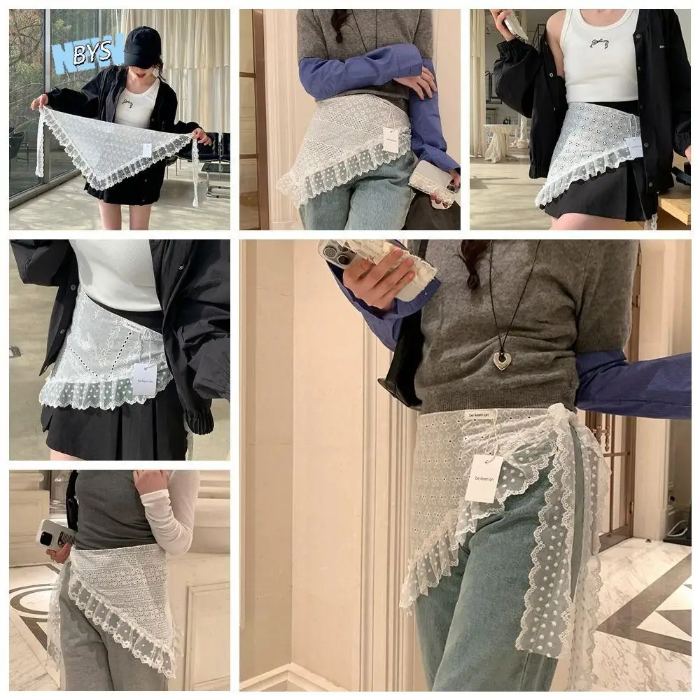

Fashion Sweet Lace Mini Skirt Flower Hight Waist Gauze Skirt Lace-up Korean Style Ruffled Edge Skirt Female