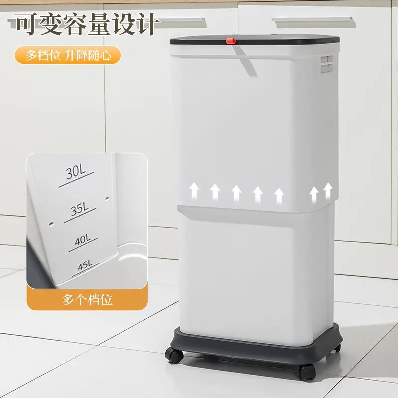 

Trash can be lifted and lowered, large capacity kitchen trash can with wheels, flip-top trash can for household use