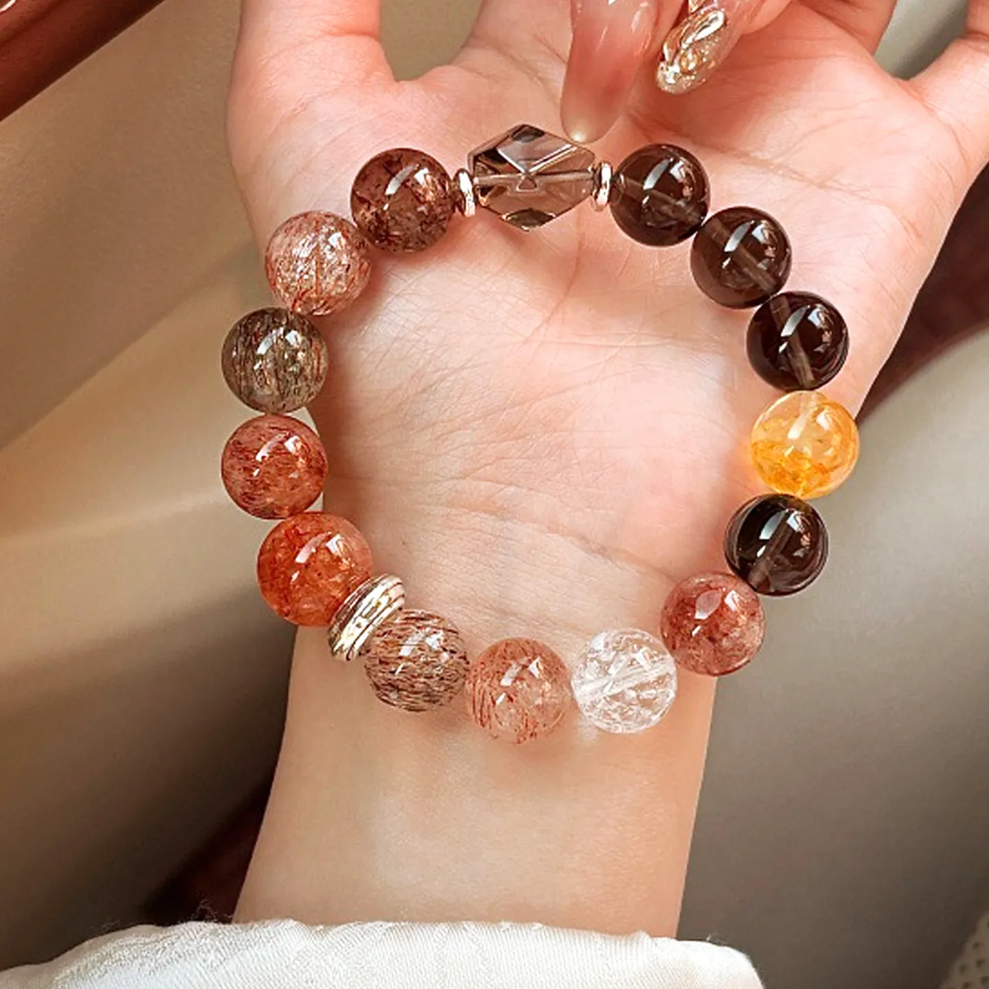

Natural Ice Obsidian Citrine Bracelet for Women 2026 Light Luxury Fortune Bead Red Resin Flower Beaded Bracelet Gifts