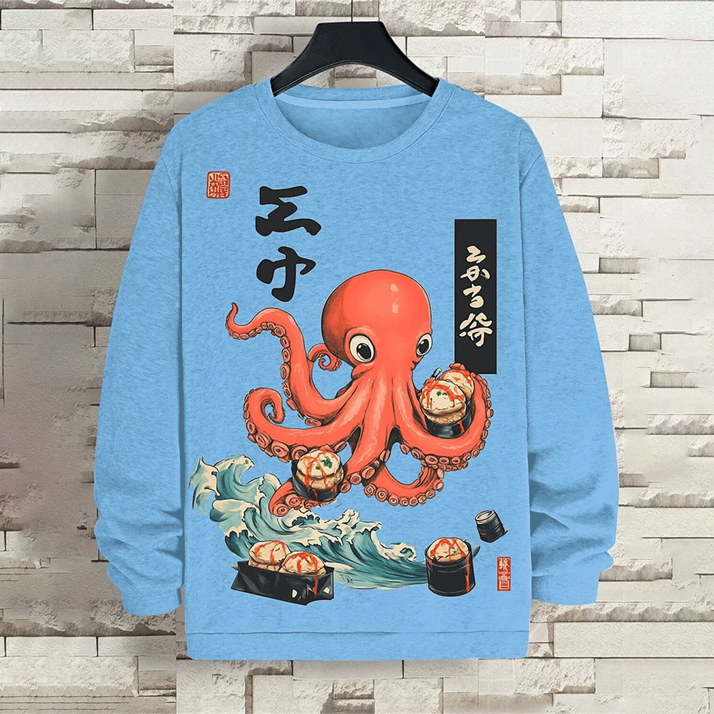 Sweat-shirt imprimé Octopus Sushi pour hommes et femmes, sweats à capuche surdimensionnés, t-shirt à manches longues, style japonais, décontracté, automne