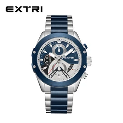 Extri 2024 New Blue Watches Stainless Steel Unique Multi-layer Dial Men Quartz Wristwatch With Calendar Tin Plated Box